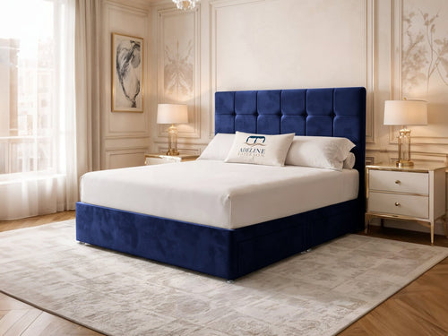 Chelsea Cube Panel Divan Bed Set with Storage Drawers, Floor Standing Headboard & Footboard