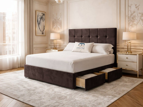 Chelsea Cube Panel Divan Bed Set with Storage Drawers, Floor Standing Headboard & Footboard