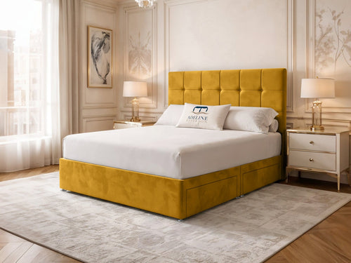 Chelsea Cube Panel Divan Bed Set with Storage Drawers, Floor Standing Headboard & Footboard