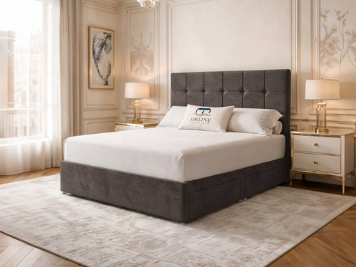 Chelsea Cube Panel Divan Bed Set with Storage Drawers, Floor Standing Headboard & Footboard
