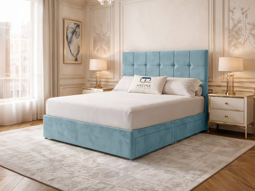 Chelsea Cube Panel Divan Bed Set with Storage Drawers, Floor Standing Headboard & Footboard
