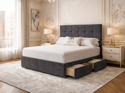 Chelsea Cube Panel Divan Bed Set with Storage Drawers, Floor Standing Headboard & Footboard