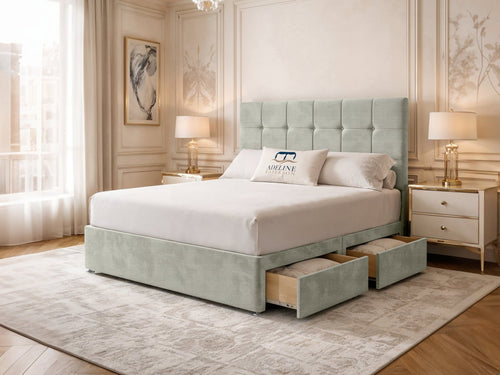 Chelsea Cube Panel Divan Bed Set with Storage Drawers, Floor Standing Headboard & Footboard