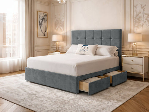 Chelsea Cube Panel Divan Bed Set with Storage Drawers, Floor Standing Headboard & Footboard
