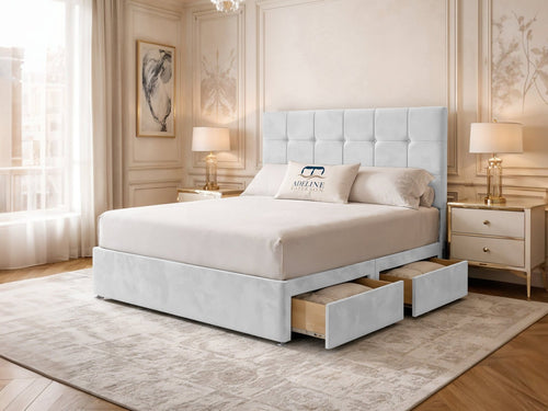 Chelsea Cube Panel Divan Bed Set with Storage Drawers, Floor Standing Headboard & Footboard