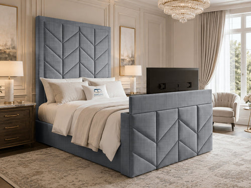 Chevron Luxe Storage TV Bed Set with End Lift – 48" Floor Standing Headboard