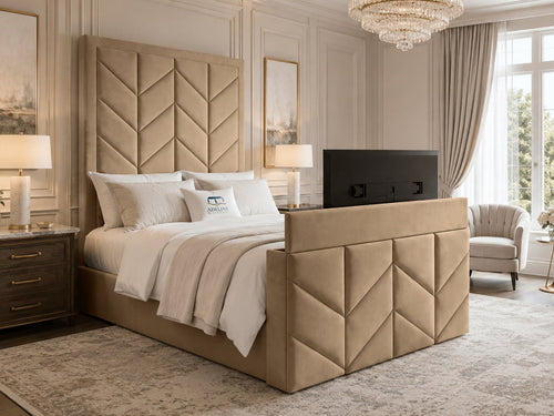 Chevron Luxe Storage TV Bed Set with End Lift – 48" Floor Standing Headboard