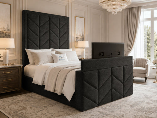 Chevron Luxe Storage TV Bed Set with End Lift – 48" Floor Standing Headboard