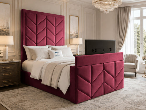 Chevron Luxe Storage TV Bed Set with End Lift – 48" Floor Standing Headboard