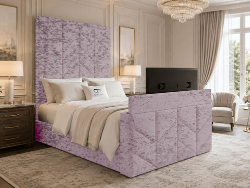 Chevron Luxe Storage TV Bed Set with End Lift – 48" Floor Standing Headboard