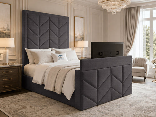Chevron Luxe Storage TV Bed Set with End Lift – 48" Floor Standing Headboard
