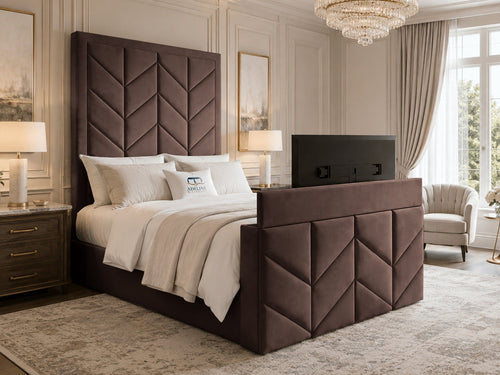 Chevron Luxe Storage TV Bed Set with End Lift – 48" Floor Standing Headboard