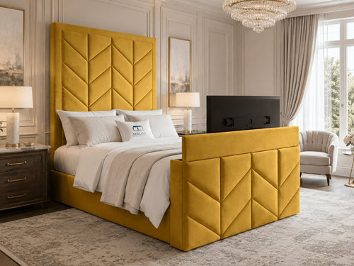 Chevron Luxe Storage TV Bed Set with End Lift – 48" Floor Standing Headboard