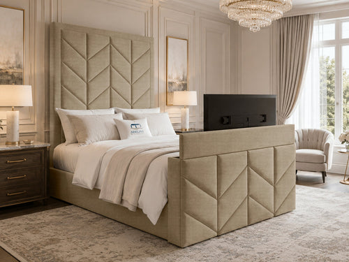 Chevron Luxe Storage TV Bed Set with End Lift – 48" Floor Standing Headboard