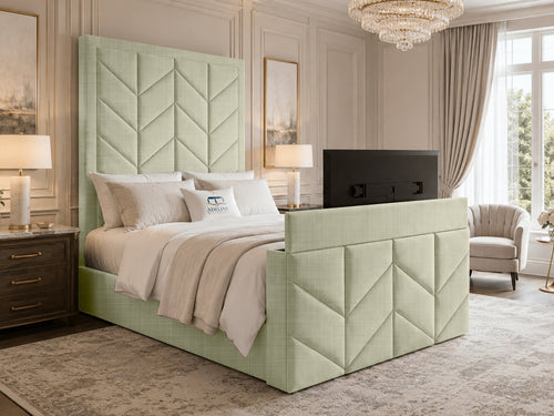 Chevron Luxe Storage TV Bed Set with End Lift – 54" Floor Standing Headboard