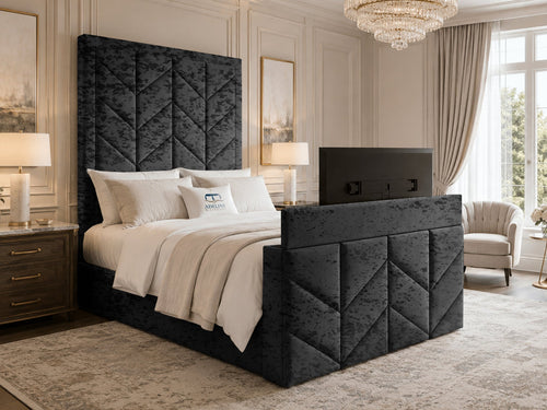 Chevron Luxe Storage TV Bed Set with End Lift – 54" Floor Standing Headboard