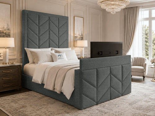Chevron Luxe Storage TV Bed Set with End Lift – 54" Floor Standing Headboard