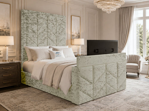 Chevron Luxe Storage TV Bed Set with End Lift – 60" Floor Standing Headboard