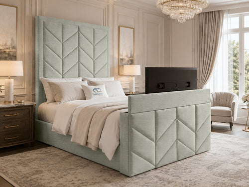 Chevron Luxe Storage TV Bed Set with End Lift – 60" Floor Standing Headboard