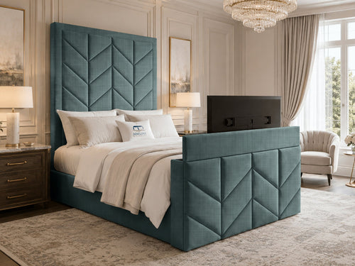 Chevron Luxe Storage TV Bed Set with End Lift – 60" Floor Standing Headboard