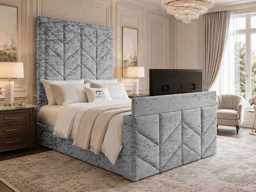 Chevron Luxe Storage TV Bed Set with End Lift – 60" Floor Standing Headboard