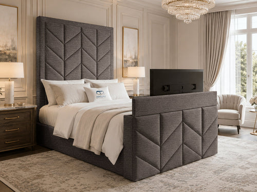 Chevron Luxe Storage TV Bed Set with End Lift – 60" Floor Standing Headboard