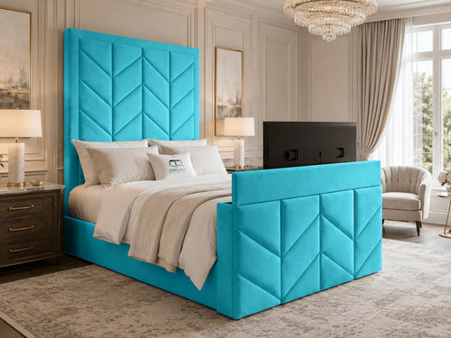 Chevron Luxe Storage TV Bed Set with End Lift – 60" Floor Standing Headboard