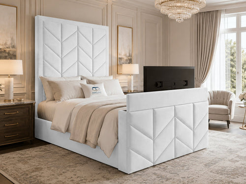 Chevron Luxe Storage TV Bed Set with End Lift – 60" Floor Standing Headboard