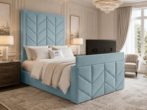 Chevron Luxe Storage TV Bed Set with End Lift – 60" Floor Standing Headboard