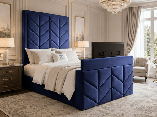Chevron Luxe Storage TV Bed Set with End Lift – 60" Floor Standing Headboard