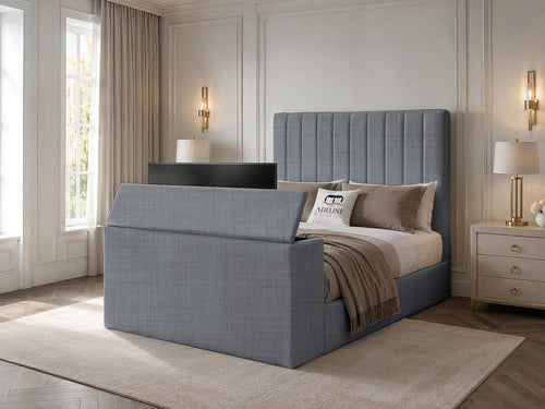 Claridge Vertical Channel Storage TV Bed Set with End Lift – 48" Floor Standing Headboard