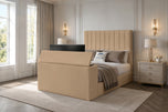 Beige Plush Velvet - Claridge Vertical Channel Storage TV Bed Set with End Lift – 48" Floor Standing Headboard
