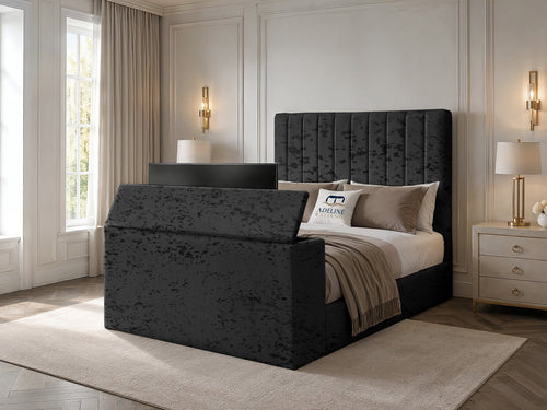 Claridge Vertical Channel Storage TV Bed Set with End Lift – 48" Floor Standing Headboard