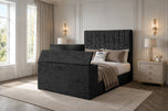 Black Crushed Velvet - Claridge Vertical Channel Storage TV Bed Set with End Lift – 48" Floor Standing Headboard