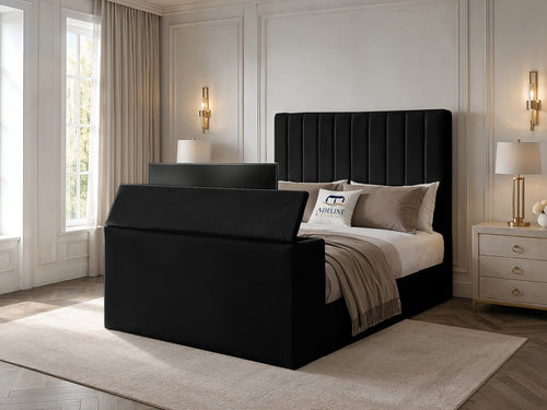 Claridge Vertical Channel Storage TV Bed Set with End Lift – 48" Floor Standing Headboard
