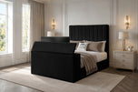 Black Plush Velvet - Claridge Vertical Channel Storage TV Bed Set with End Lift – 48" Floor Standing Headboard