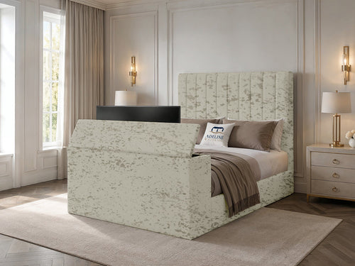 Claridge Vertical Channel Storage TV Bed Set with End Lift – 48" Floor Standing Headboard