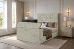 Champagne Crushed Velvet - Claridge Vertical Channel Storage TV Bed Set with End Lift – 48" Floor Standing Headboard