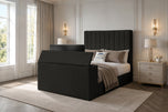 Charcoal Chenille - Claridge Vertical Channel Storage TV Bed Set with End Lift – 48" Floor Standing Headboard