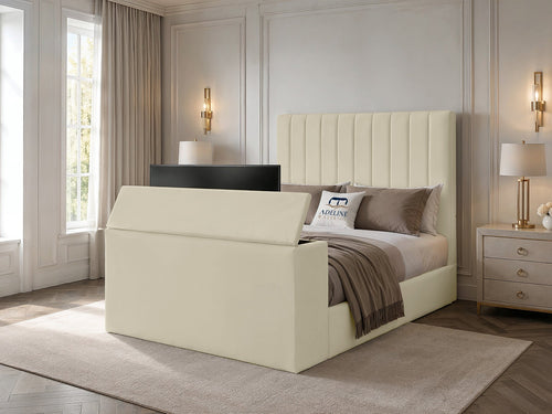 Claridge Vertical Channel Storage TV Bed Set with End Lift – 48" Floor Standing Headboard