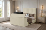 Cream Plush Velvet - Claridge Vertical Channel Storage TV Bed Set with End Lift – 48" Floor Standing Headboard