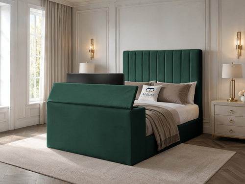 Claridge Vertical Channel Storage TV Bed Set with End Lift – 48" Floor Standing Headboard
