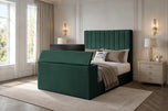 Emerald Plush Velvet - Claridge Vertical Channel Storage TV Bed Set with End Lift – 48" Floor Standing Headboard