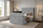Grey Crushed Velvet - Claridge Vertical Channel Storage TV Bed Set with End Lift – 48" Floor Standing Headboard