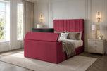 Maroon Plush Velvet - Claridge Vertical Channel Storage TV Bed Set with End Lift – 48" Floor Standing Headboard