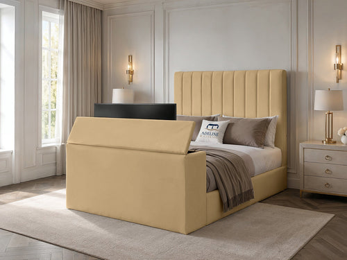 Claridge Vertical Channel Storage TV Bed Set with End Lift – 48" Floor Standing Headboard