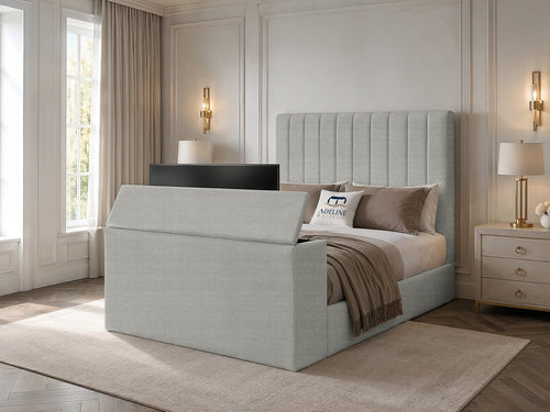 Claridge Vertical Channel Storage TV Bed Set with End Lift – 48" Floor Standing Headboard