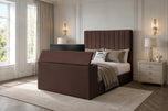 Mocha Plush Velvet - Claridge Vertical Channel Storage TV Bed Set with End Lift – 48" Floor Standing Headboard