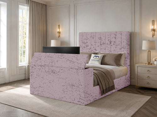Claridge Vertical Channel Storage TV Bed Set with End Lift – 48" Floor Standing Headboard