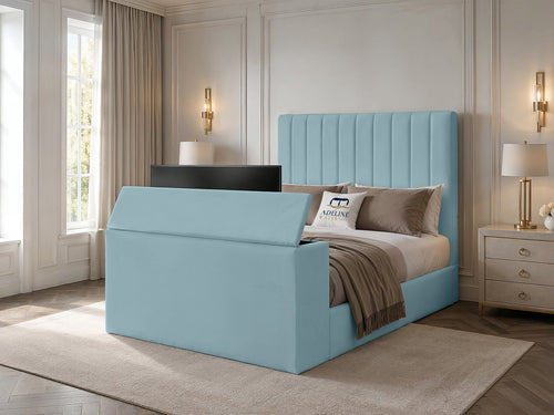 Claridge Vertical Channel Storage TV Bed Set with End Lift – 48" Floor Standing Headboard